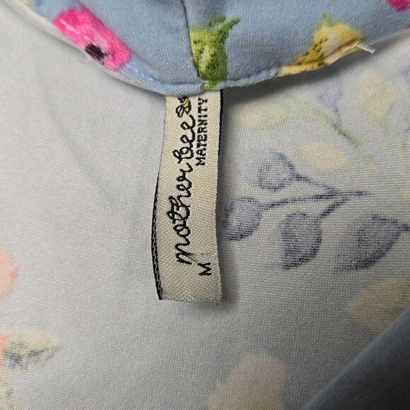 Maternity Maxi Dress Blue Floral Off Shoulder Strapless Empire Waist Long Sleeve - Picture 5 of 11